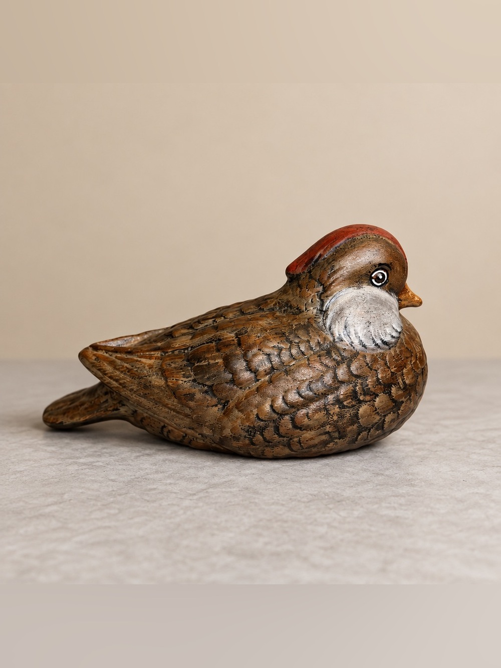 Hobbyist Hand Painted Ceramic Quail With Red Head Stripe